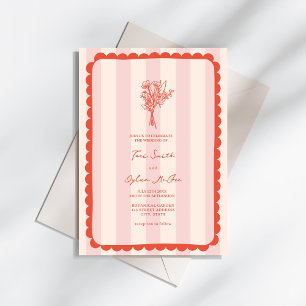 Invitación Boda Tropical Bouquet Scallopt Rosa