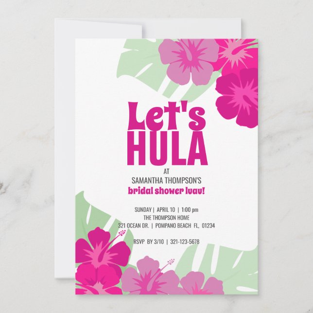 Invitación boda tropical BRIDAL SHOWER luau rosa (Anverso)