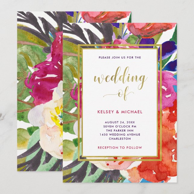 Invitación Boda tropical colorido (Anverso / Reverso)