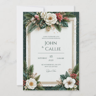 Invitación Boda Tropical con Aguja de Pino Dorada
