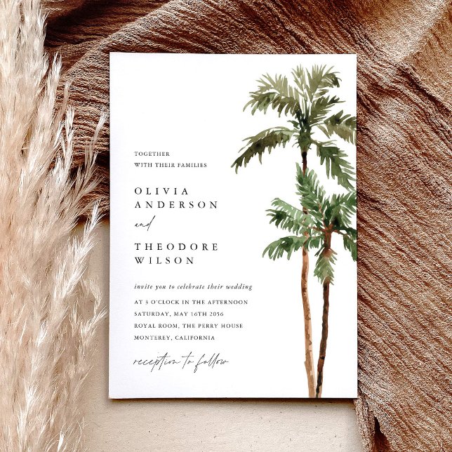 Invitación Boda Tropical con Palmeras Destino  (Palm Tree Tropical Wedding Invitation beach destination invite wedding stationery)