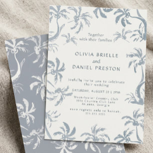Invitación Boda Tropical Costera con Palma Azul Polvorienta