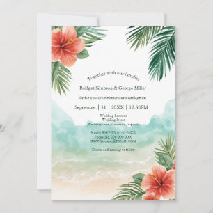 Invitación Boda tropical costera de hibisco en la playa de Ha