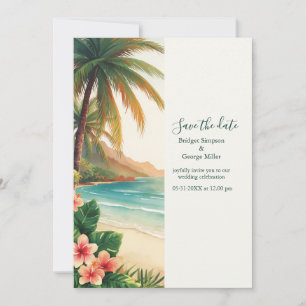 Invitación boda tropical costera de palmeras en la playa de H
