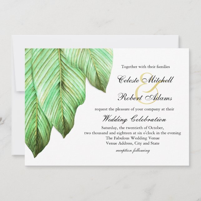 Invitación Boda tropical de acuarela (Anverso)