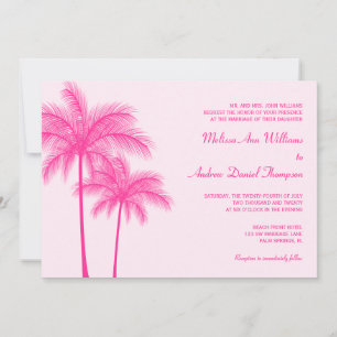 Invitación Boda tropical de árbol de palmas rosado caliente