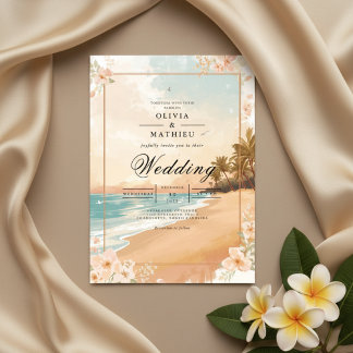 Invitación Boda Tropical de arena dorada