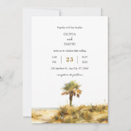 Invitación Boda Tropical de arena dorada Palm Tree Beach