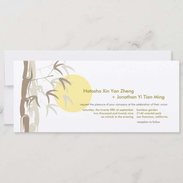 Invitación Boda Tropical de Bambú Amanecer Chino (Anverso)