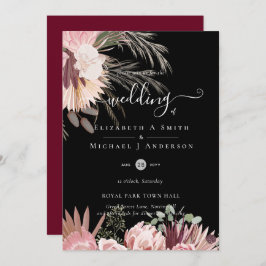Invitación Boda Tropical de Borgoña Pampas