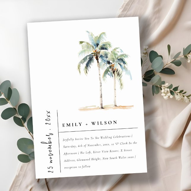 Invitación Boda tropical de color acuático de palmeras mínima (Subido por el creador)