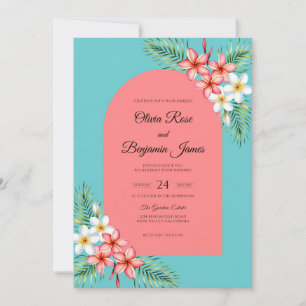 Invitación Boda Tropical de Coral Turquesa y Eucalipto