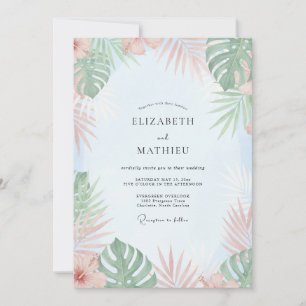 Invitación Boda Tropical de Eucalipto con Menta y Melocotón