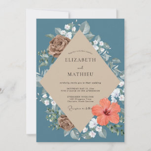 Invitación Boda Tropical de Eucalipto Hibisco Pizarra