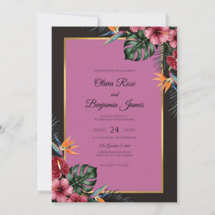 Invitación Boda Tropical de Eucalipto Monstera Fucsia