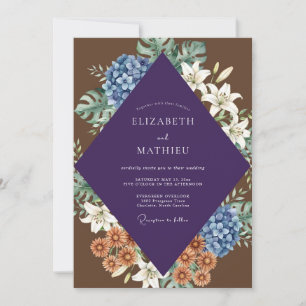 Invitación Boda Tropical de Eucalipto Morado Marrón