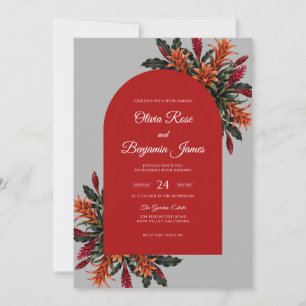 Invitación Boda Tropical de Eucalipto Naranja Rojo