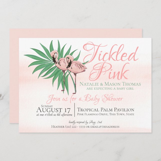 Invitación Boda Tropical de Flamenco Rosa (Anverso / Reverso)