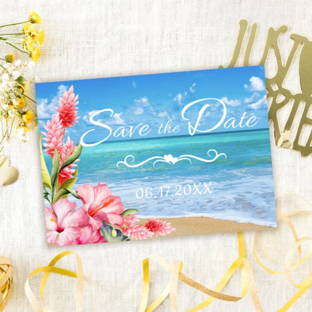 Invitación Boda Tropical de Floral de Playa - Salvar la Fecha (Subido por el creador)