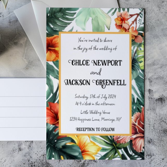 Invitación Boda tropical de flores exóticas (Subido por el creador)