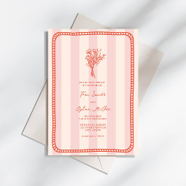Invitación Boda tropical de franja rosa de borde de Bouquet