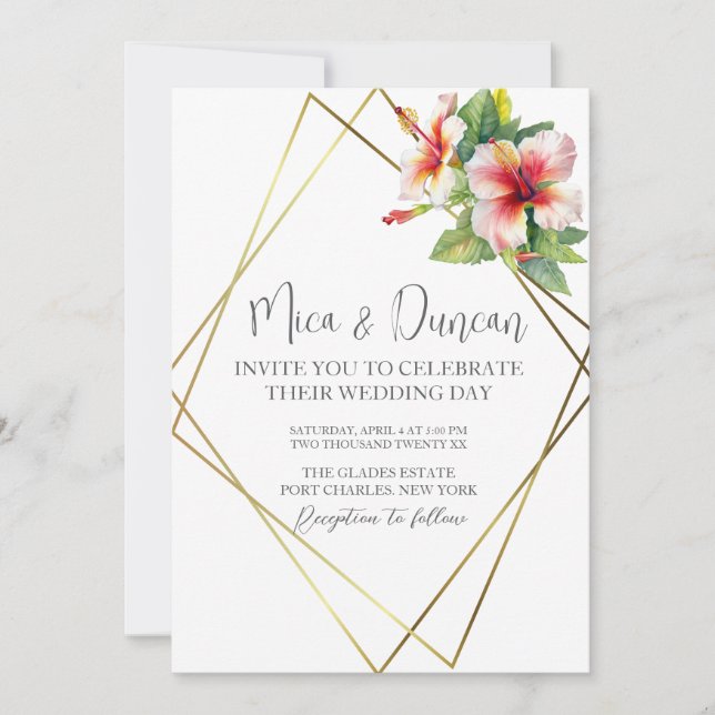 Invitación Boda Tropical de Hibiscus (Anverso)