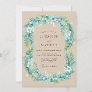 Invitación Boda Tropical de Hoja de Aqua Espuma Marina
