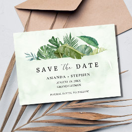 Invitación Boda tropical de hojas de playa salva la fecha