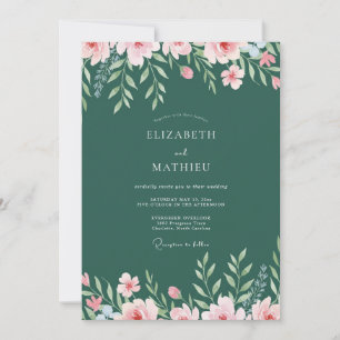 Invitación Boda Tropical de Hojas Verde Azulado Oscuro