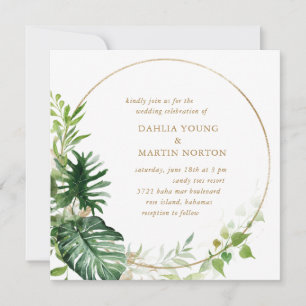 Invitación Boda tropical de la energía geométrica del oro mod