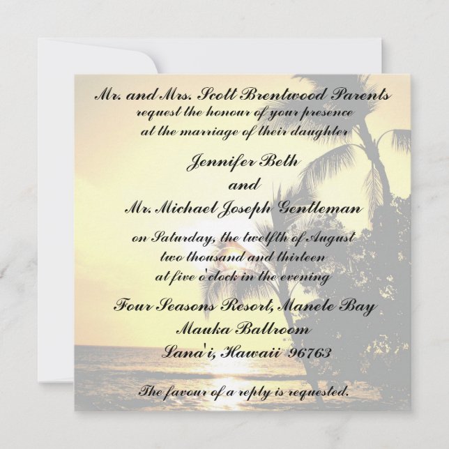 Invitación Boda tropical de la línea de la playa de la playa (Anverso)