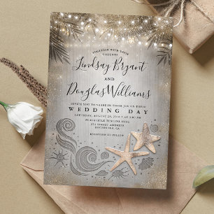 Invitación Boda Tropical de la Pareja Starfish Gold