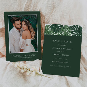Invitación Boda tropical de Monstera Guardar la fecha