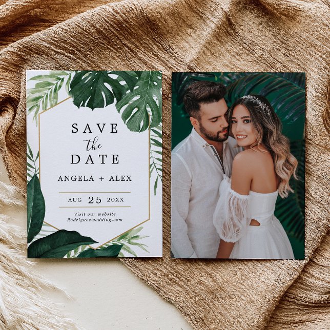 Invitación Boda tropical de Monstera Guardar la fecha (Subido por el creador)
