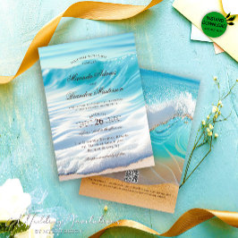 Invitación Boda Tropical de Olas del Océano Azul