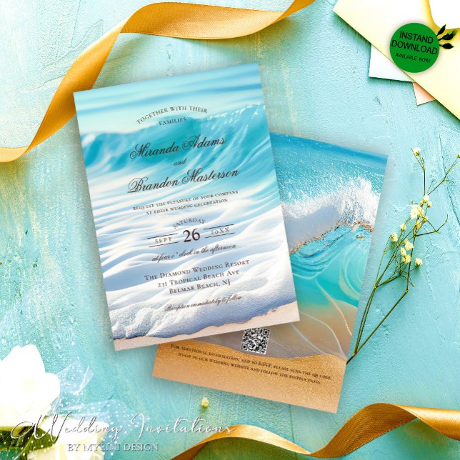 Invitación Boda Tropical de Olas del Océano Azul (Subido por el creador)