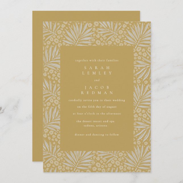 Invitación Boda Tropical de Oro en Playa (Anverso / Reverso)