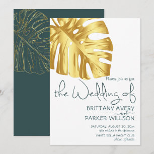 Invitación Boda Tropical de Oro Simple