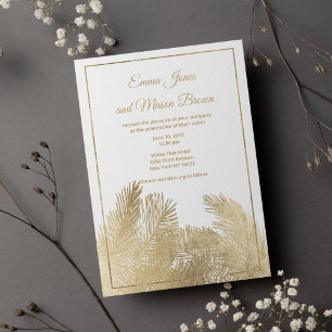 Invitación Boda tropical de palmera dorada de lujo blanco