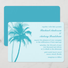 Invitación Boda tropical de palmeras azules del Caribe