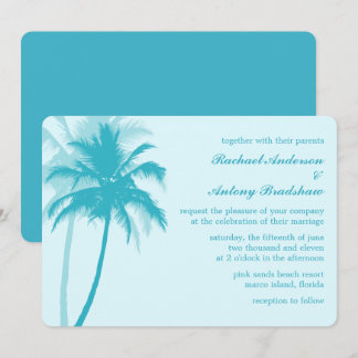 Invitación Boda tropical de palmeras azules del Caribe