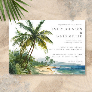 Invitación Boda Tropical de Palmeras con Acuarela