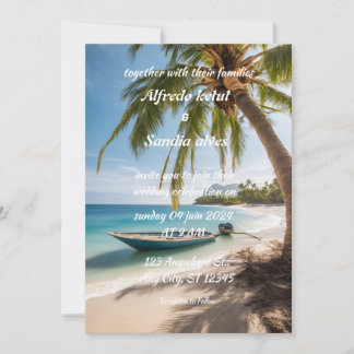 Invitación boda tropical de palmeras de playa de verano