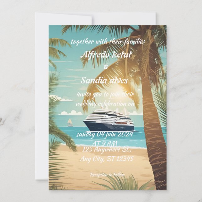 Invitación boda tropical de palmeras de playa de verano (Anverso)