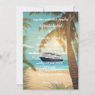 Invitación boda tropical de palmeras de playa de verano