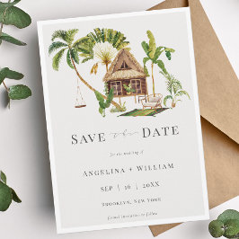 Invitación Boda tropical de palmeras Guardar la fecha