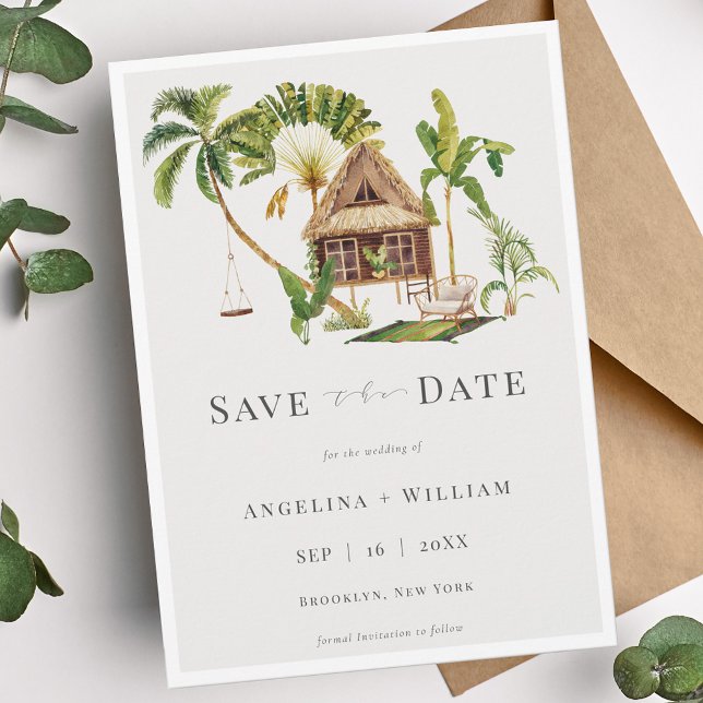 Invitación Boda tropical de palmeras Guardar la fecha (Subido por el creador)