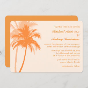 Invitación Boda tropical de palmeras naranjas