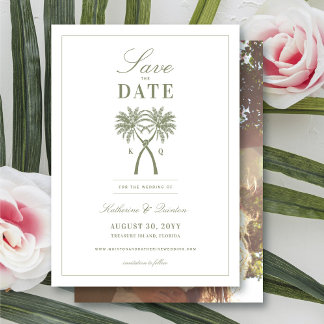 Invitación Boda tropical de palmeras nubladas salva la fecha