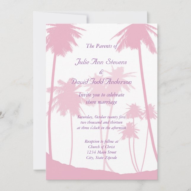 Invitación Boda tropical de palmeras rosadas (Anverso)